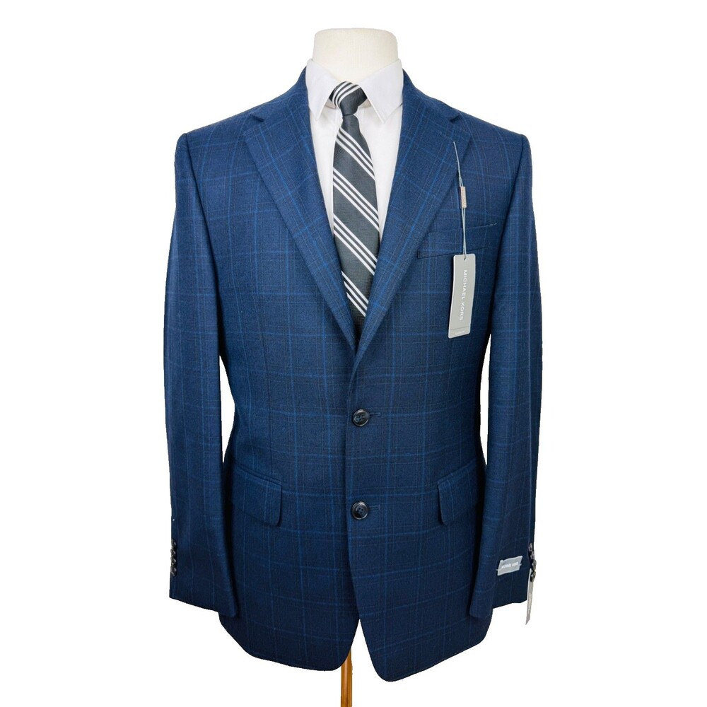 $450 NEW MICHAEL KORS MENS 44R MIDNIGHT CHECK WOOL BLAZER SPORT COAT SUIT JACKET